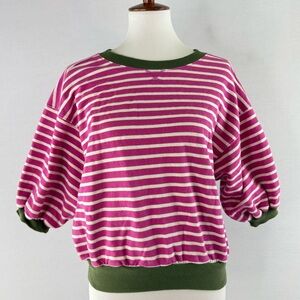Anthropologie PILCRO The Niki Bubble Pink and White Striped Sweatshirt